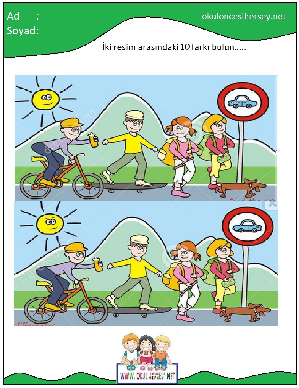 okul öncesi İki Resim Arasındaki Farkı Bul